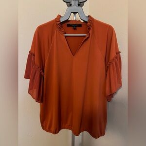 Marc New York Orange Ruffled Short Sleeve Blouse